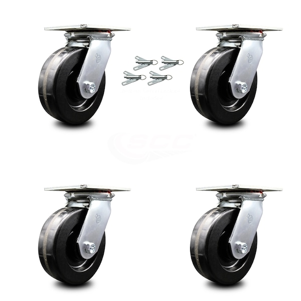 6 Inch Phenolic Caster Set with Roller Bearings and Swivel Locks